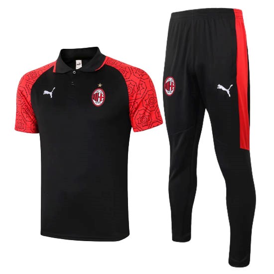 Polo AC Milan Conjunto Completo 2020 2021 Negro Rojo